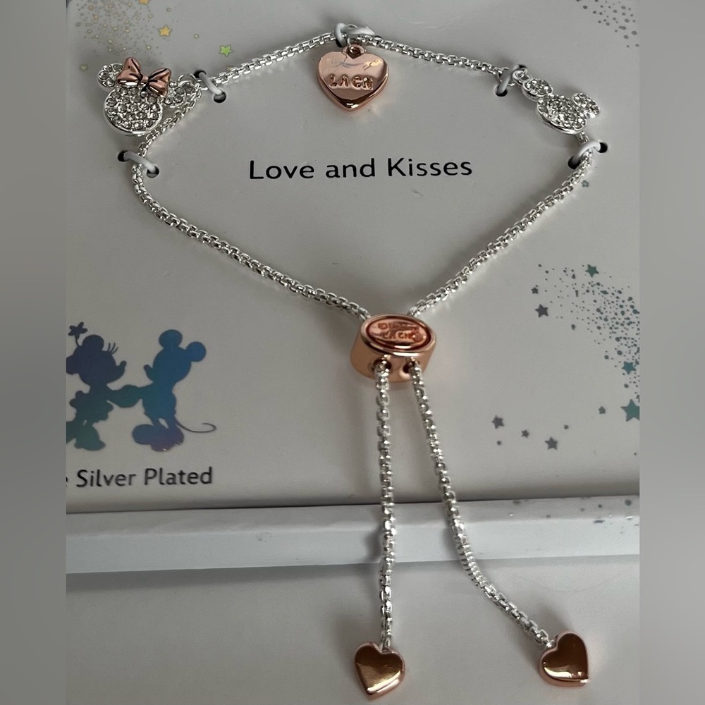 Disney Two-Tone Minnie and Mickey Charm Bolo Bracelet in Silver Plate